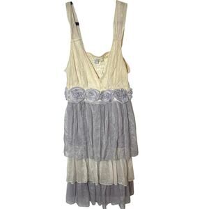New Pretty Angel L Vtg Deadstock Y2K 55% Silk Rosette Babydoll Dress Fairycore
